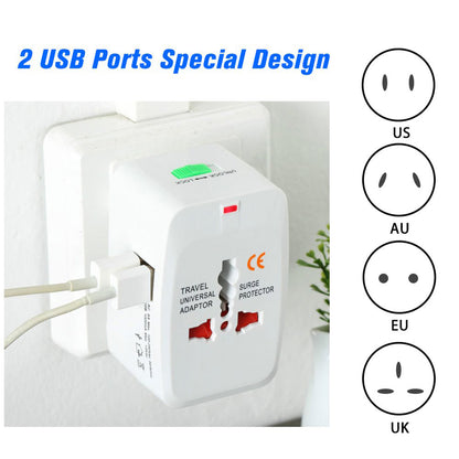 Universal Worldwide Travel Adapter International Power Plug Converter with USB Charging AU UK US EU Multi Plug Adapter (1 Pc)