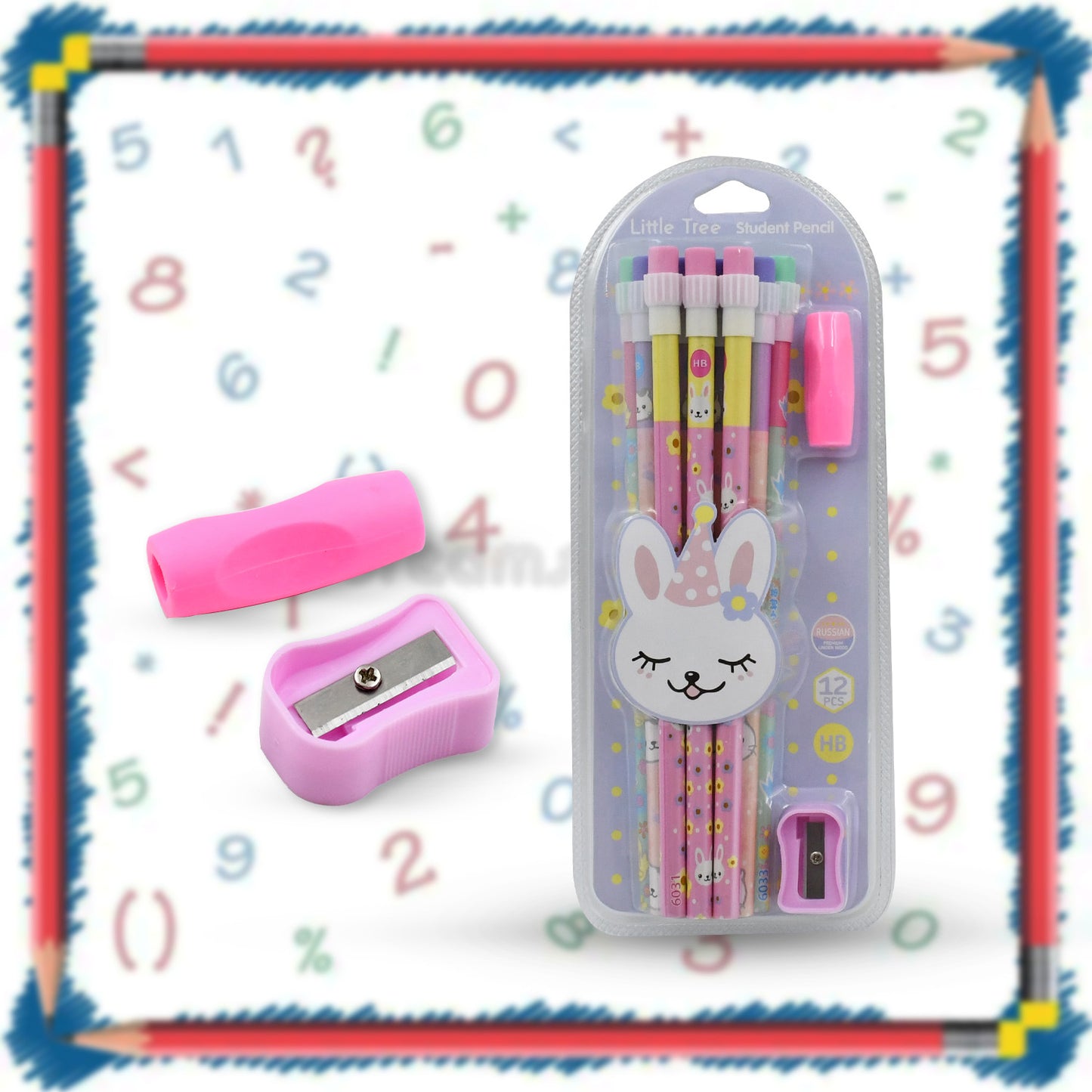 4396 Cute Rabbit Bear Drawing Graphite Writing Pencil Set With Pencil Sharpener Eraser Pencil And Eraser Set With Eraser For Kids For Girls Fancy School Stationary Birthday Party Return Gift (14 Pc Set)