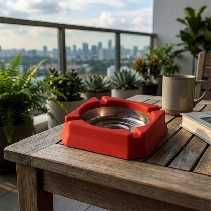 Heat-Resistant Ashtray with Stainless Steel Inner Bowl for Home, Office &amp; Tabletop Use – Durable Smoke Ash Holder with Stable Base and Easy-Clean Design