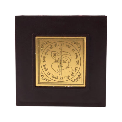 Golden Charan Paduka in Wooden Box with Radha Krishna Design for Pooja, Spiritual Gift, Home Temple and Religious Décor