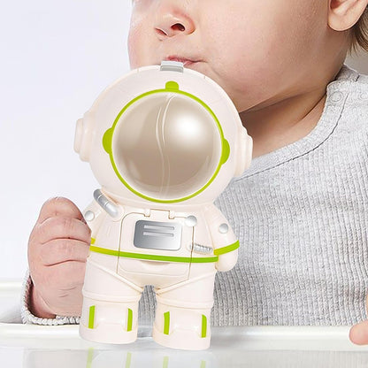 Astronaut Shape Mini Water Dispenser and Straw Cup for Kids Portable BPA Free Water Bottle with Cup and Shoulder Strap (1 Piece)