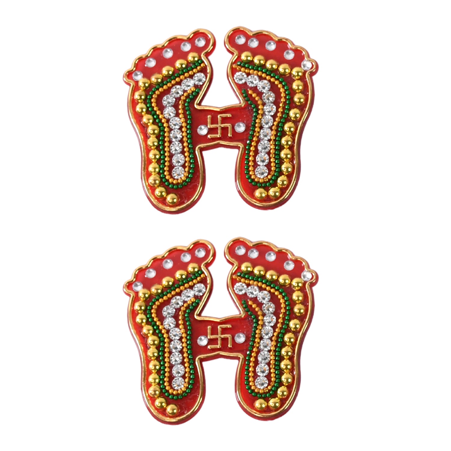 Decorative Lakshmi Charan Paduka Sticker Set with Bead and Stone Work for Diwali, Pooja, Home, Temple, Floor and Wall Decoration Pack of 2