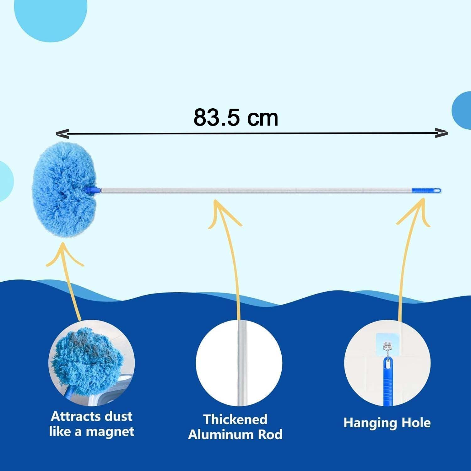 Premium 83.5 cm Extendable Round Cleaning Duster with Extra-Soft Microfiber Head – Long Handle Dust Cleaner for Fans, Ceilings, Corners, Lights, Shelves, High Areas & Home/Office Dusting (1 Pc)