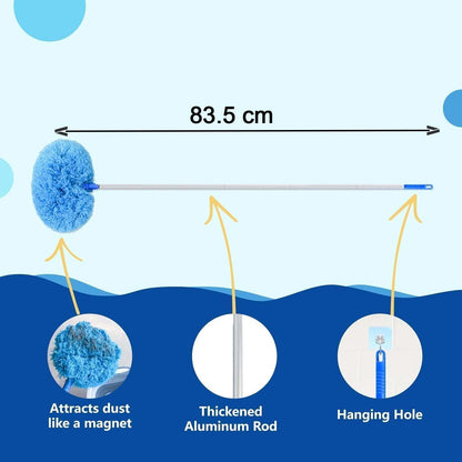 Premium 83.5 cm Extendable Round Cleaning Duster with Extra-Soft Microfiber Head – Long Handle Dust Cleaner for Fans, Ceilings, Corners, Lights, Shelves, High Areas & Home/Office Dusting (1 Pc)