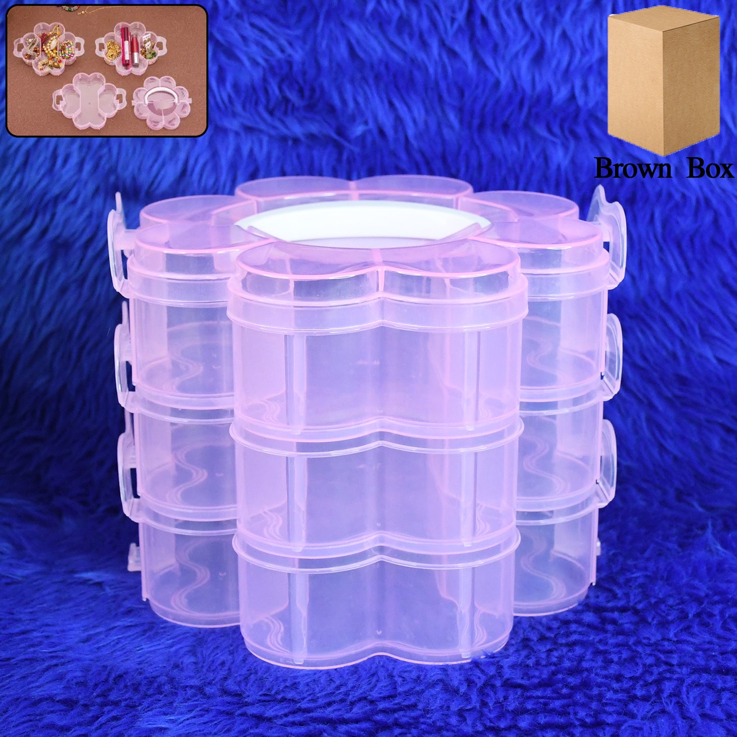 3 Layer Transparent Flower Shaped Storage Box with 9 Grids Stackable Plastic Organizer for Jewelry Beads Craft Supplies Accessories and Sewing Items (1 Pc)