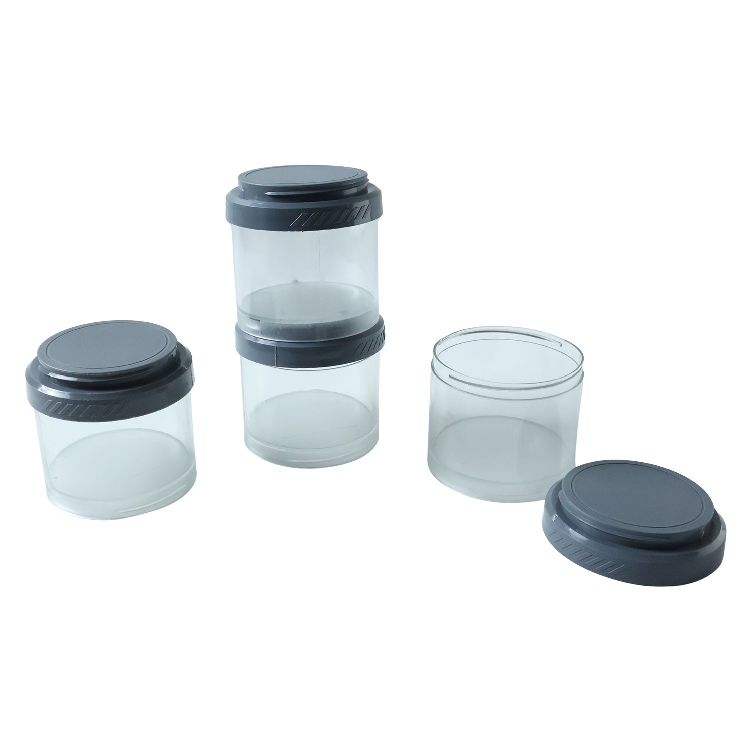 Multipurpose Multi Connecting Stackable Storage Container Set Modular Airtight Transparent Kitchen Jars for Spices Dry Fruits Snacks and Pantry Storage (4 Pc Set)