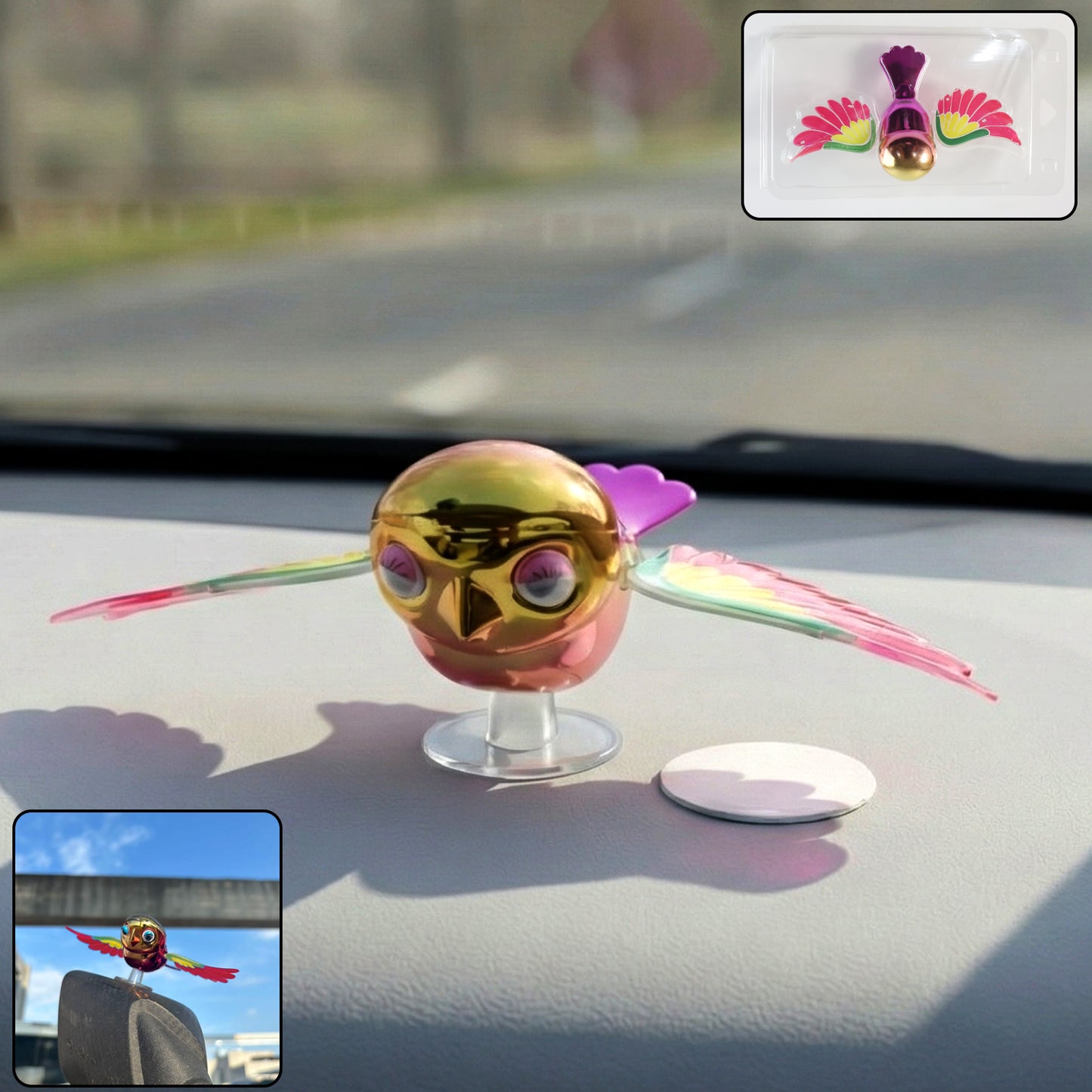 Wind Flying Bird Dashboard Decoration for Car & Motorcycle – Colorful Motion Decorative Toy (1 Pc)