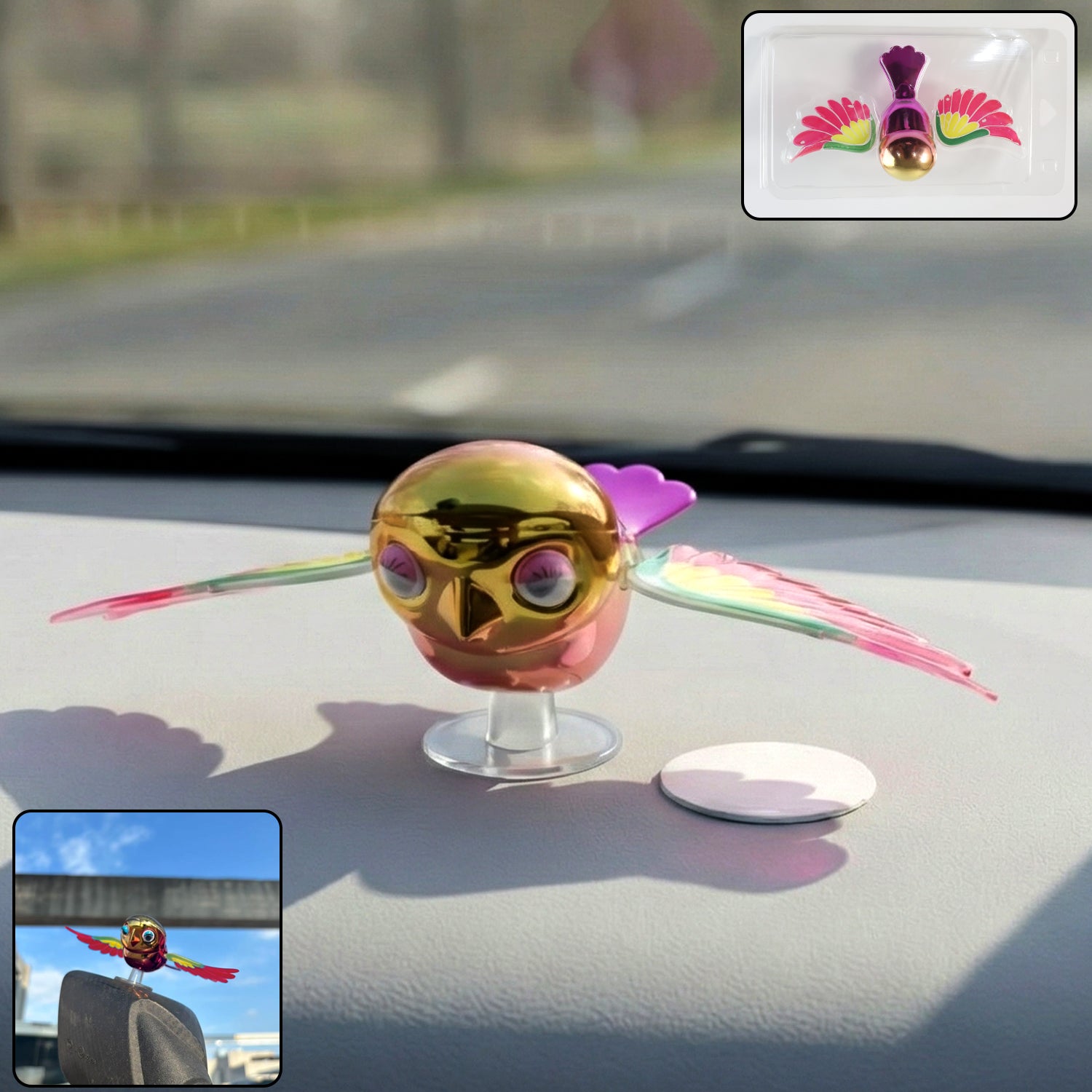 Wind Flying Bird Dashboard Decoration for Car & Motorcycle – Colorful Motion Decorative Toy (1 Pc)
