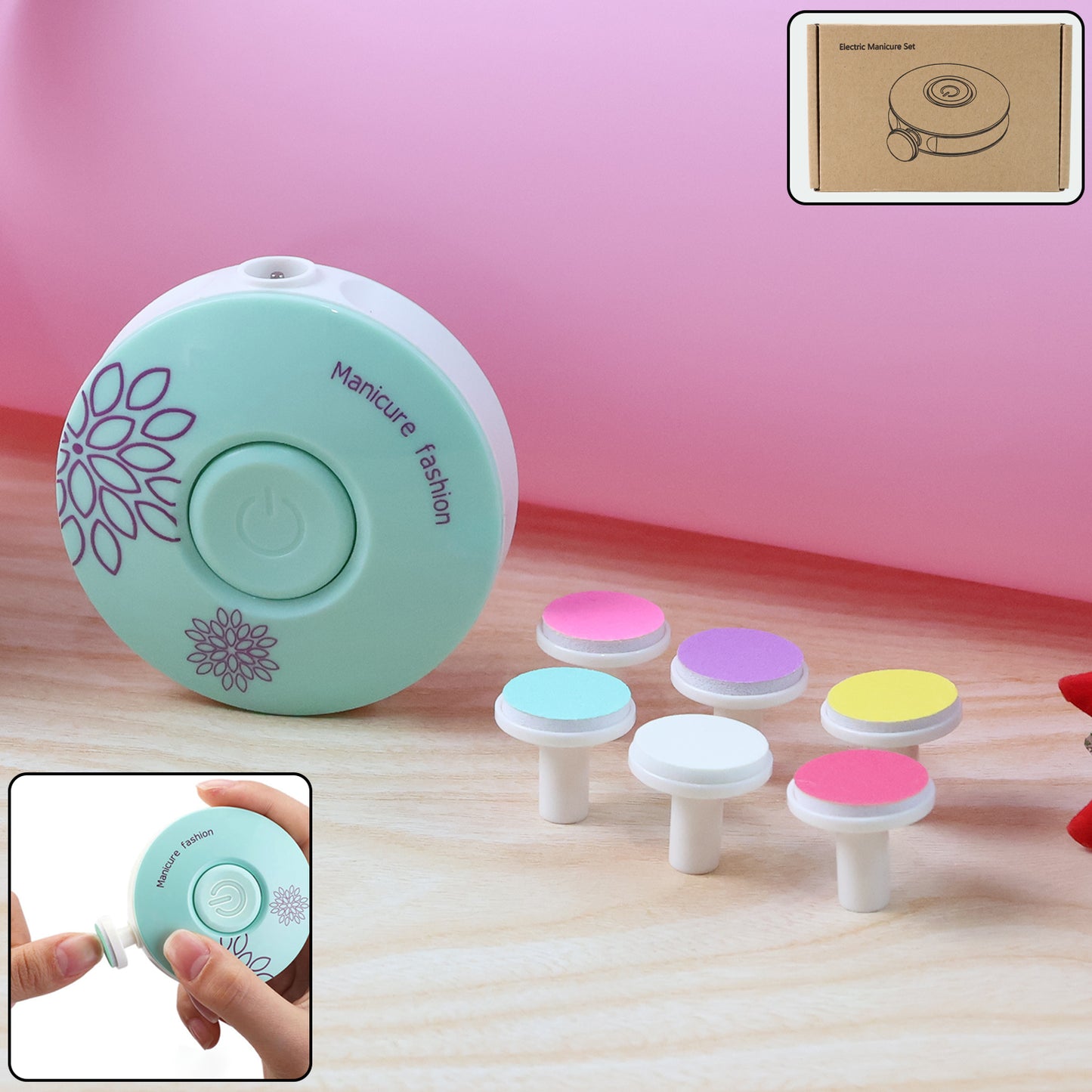 Baby Electric Manicure & Nail Care Set | One-Touch Nail Buffer, Nail Polisher & Portable Electric Nail Grooming Kit with Interchangeable Heads for At-Home Manicure & Pedicure (1 Set)