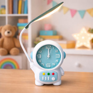 Astronaut LED Table Lamp with Built In Clock Flexible Study Desk Light for Kids Bedroom, Study Table and Bedside (1 Pc)