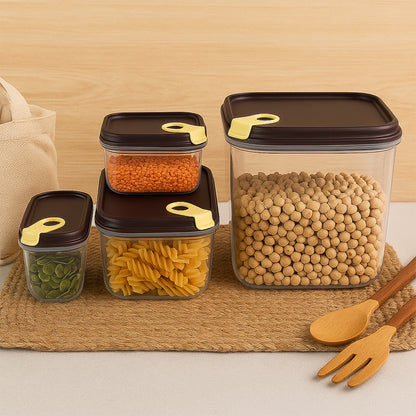 Ritu Push 'N' Lock Airtight Food Storage Container Set of 4, Plastic Pantry Jars with Push-Lock Lids for Snacks, Pulses, Pasta, Cereals and Dry Fruits