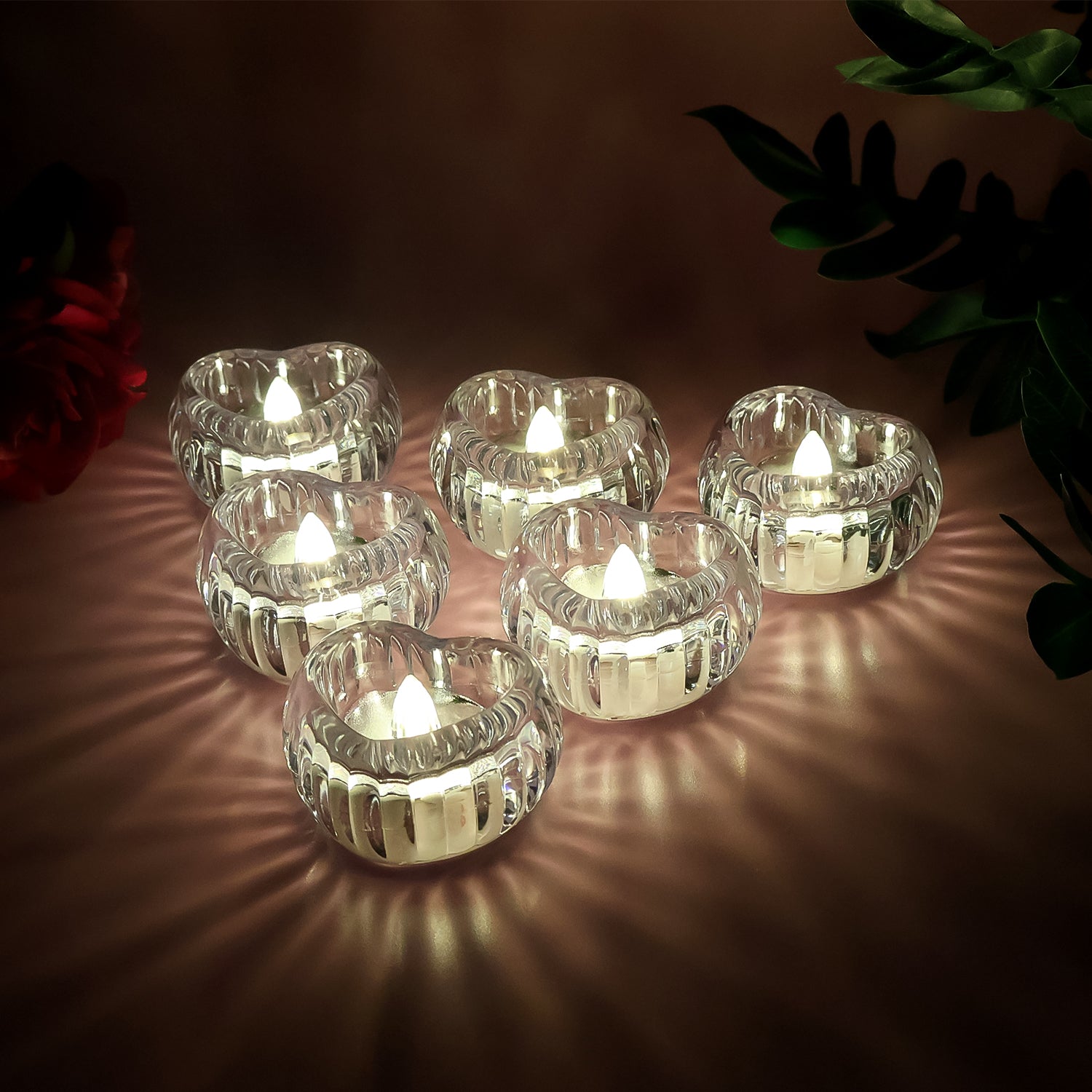 Set of 6 LED Crystal Tealight Decorative Flameless Candles Battery Operated Warm Lights for Festivals Weddings Home Decor Mandir Puja Parties and Table Decoration