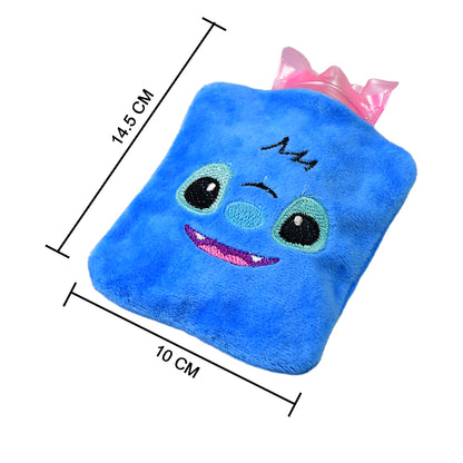 Blue Stitch Small Hot Water Bag with Soft Cover – Portable Natural Rubber Heat Therapy Bottle for Pain Relief, Menstrual Cramps, Neck, Shoulder, Back and Hand Warmer