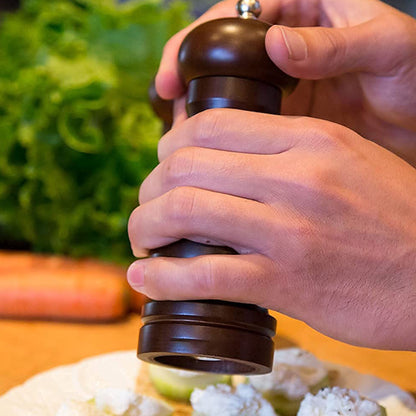 Wooden Pepper Mill Grinder 8 Inch Refillable Salt and Pepper Grinder with Adjustable Ceramic Rotor Solid Wood Spice Mill for Kitchen Pack of 1