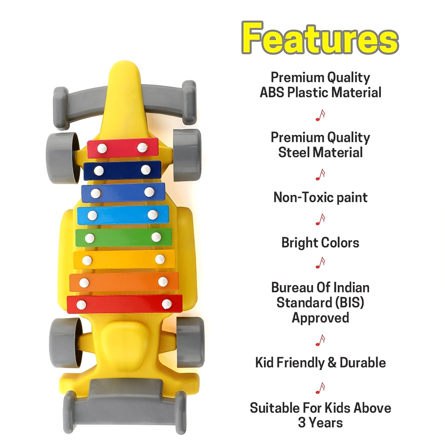Musical Car Piano Xylophone Toy for Kids, 8-Note Plastic Car Xylophone with Mallet, Educational Musical Toy, Non-Toxic &amp; BIS Approved (1 Set)