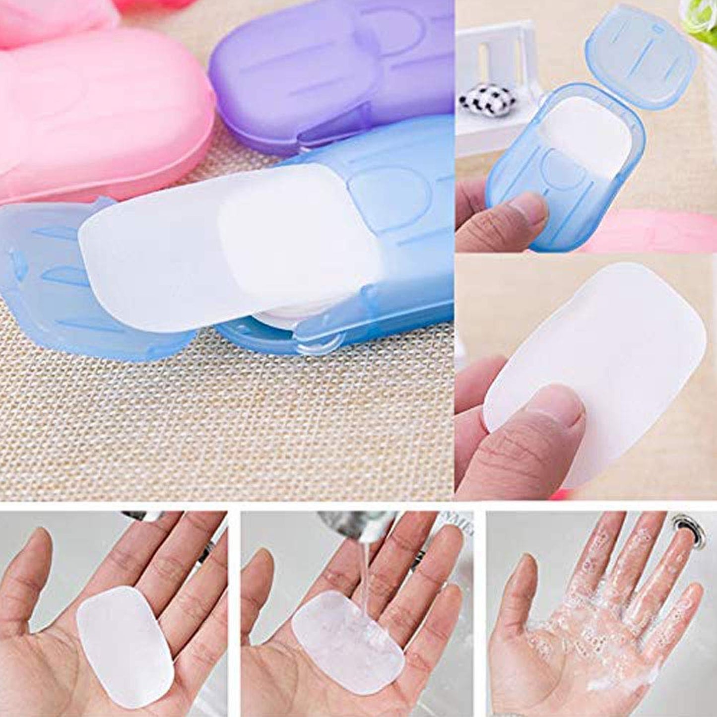 Portable Travel Paper Soap Sheets with Mini Storage Box | Dissolvable Hand Wash Soap for Travel, Camping & Daily Hygiene (20 Sheets)