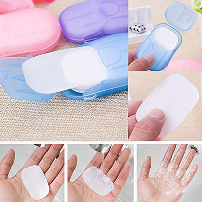 Portable Travel Paper Soap Sheets with Mini Storage Box | Dissolvable Hand Wash Soap for Travel, Camping & Daily Hygiene (20 Sheets)