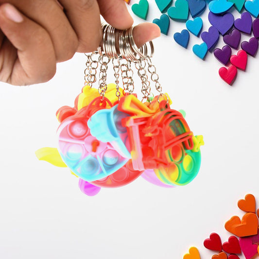 Silicone Pop It Keychain Fidget Toy Portable Bubble Popper Stress Relief Keyring for Kids Random Design (1 Pc)