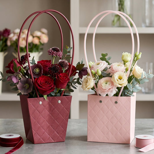 Stylish Foldable Flower Packaging Bag with Handle Waterproof Quilted Bouquet Gift Bag for Flowers Hampers and Gifting (1 Pc Mix Color and Size)