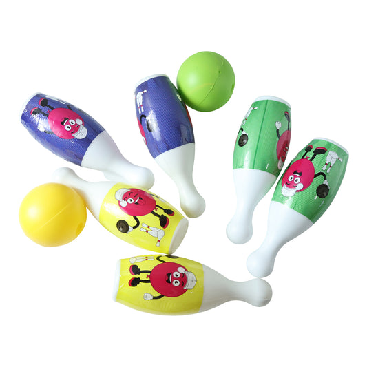 Kids Bowling Set with 6 Colorful Cartoon Pins and 2 Bowling Balls Indoor and Outdoor Bowling Game for Kids Age 3 Plus (1 Set)