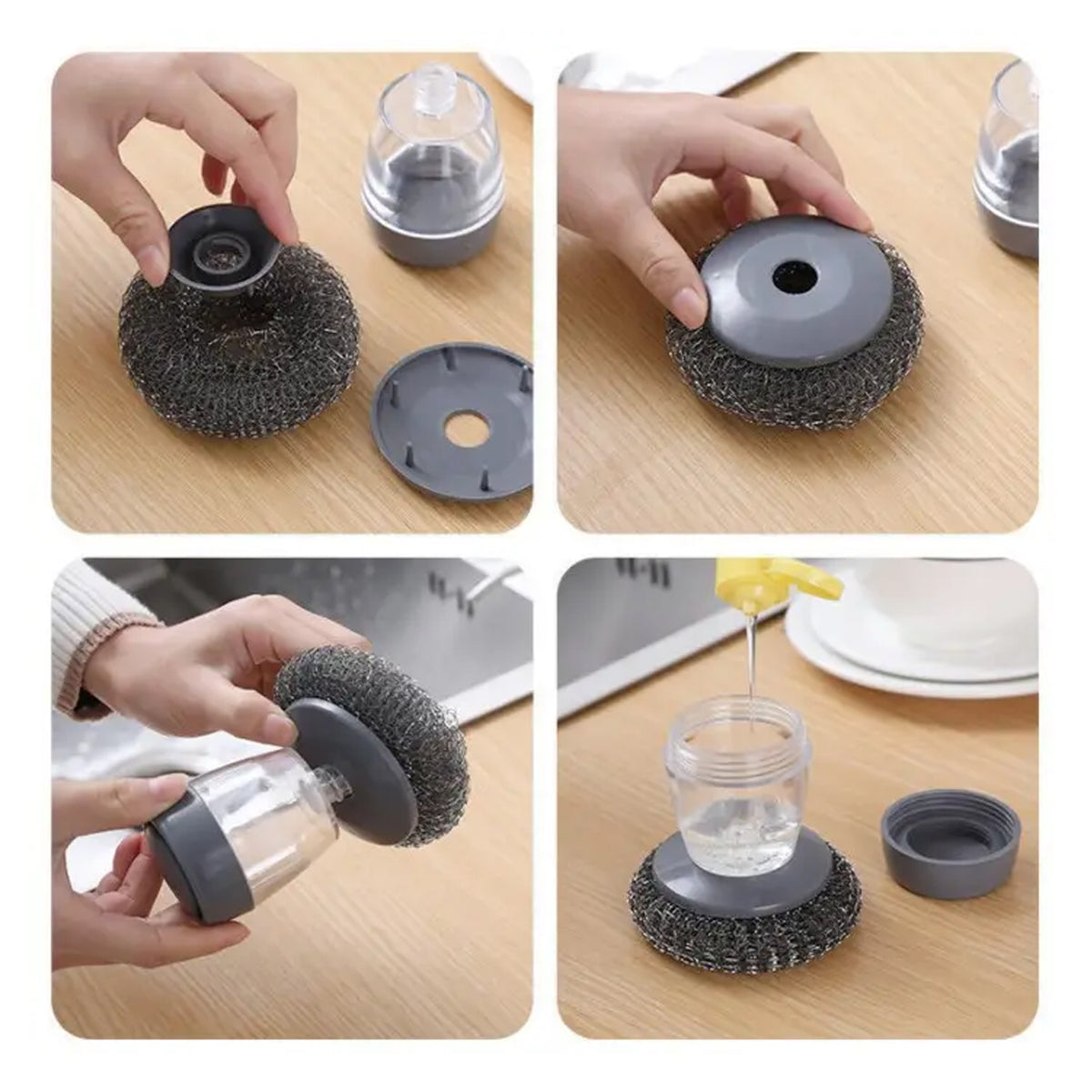 Soap Dispensing Palm Brush with Built-In Liquid Dispenser for Dishwashing and Kitchen Cleaning