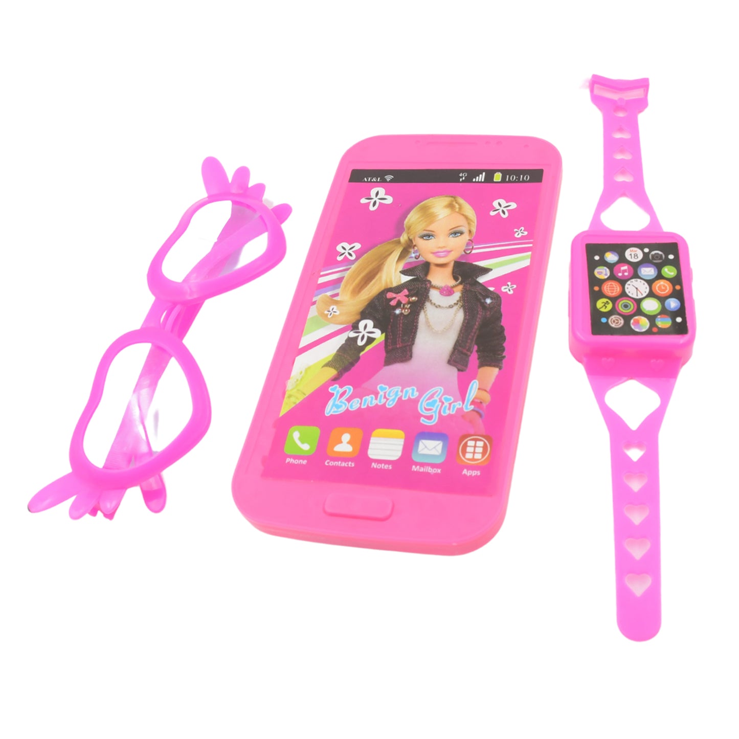 Princess Musical Toy Phone Watch and Glasses Set for Girls Battery Operated Pretend Play Mobile Phone Toy with Accessories (3 Pieces Set)