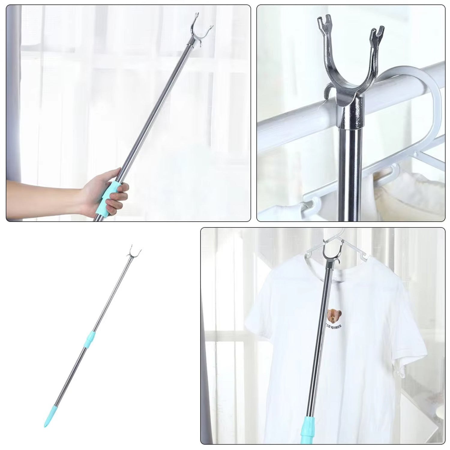 Reach Stick Pole with Hook Adjustable Telescopic Clothes Hanging Pole for Closet, Laundry and Ceiling Use (1 Pc | 1 Meter)