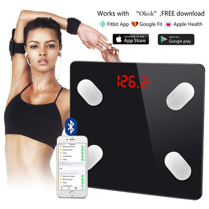 Bluetooth Smart Body Fat Scale Digital BMI Weight Machine with Body Composition Analyzer and OKOK App Support for iOS and Android (1 Pc)