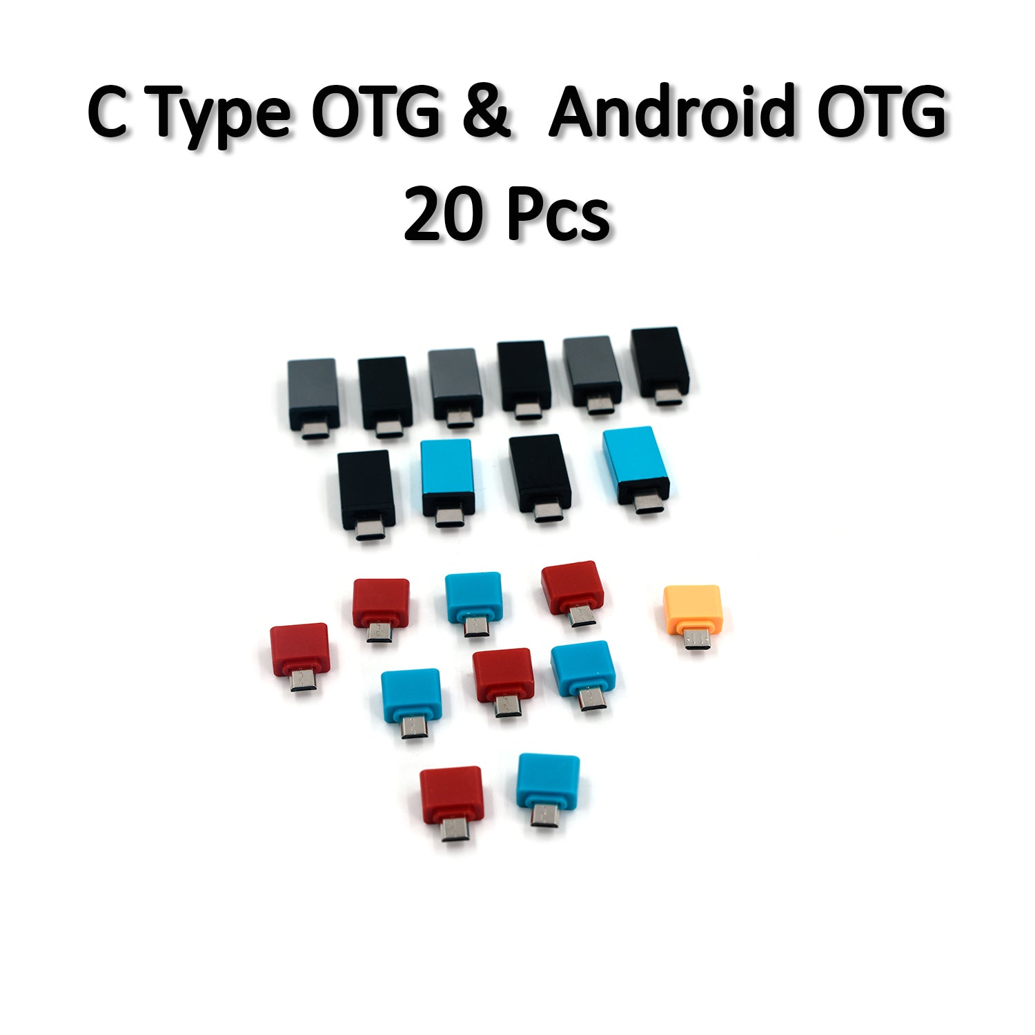 Type-C OTG Adapter and Micro USB OTG Adapter Combo USB 2.0 Fast Charging Data Transfer Plug and Play Pack of 20