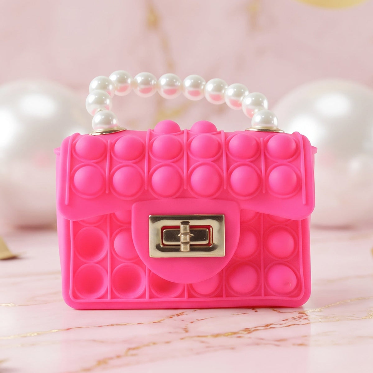 Kids Pop It Fidget Purse Silicone Push Bubble Sling Bag with Pearl Handle and Chain Strap Cute Mini Handbag for Girls Party Gift (1 Pc)