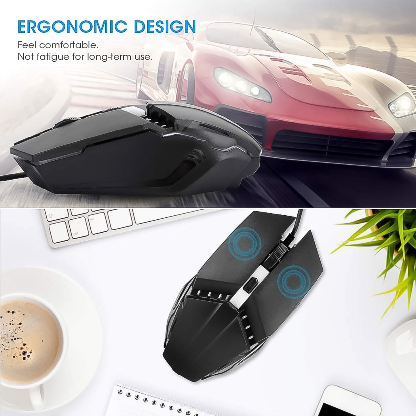 USB Wired Gaming Mouse Ergonomic 4D Optical Mouse with RGB Lighting 4 Buttons and Adjustable DPI 800 1200 1600 for PC Laptop and Desktop (1 Pc)