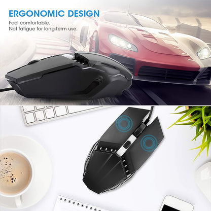 USB Wired Gaming Mouse Ergonomic 4D Optical Mouse with RGB Lighting 4 Buttons and Adjustable DPI 800 1200 1600 for PC Laptop and Desktop (1 Pc)