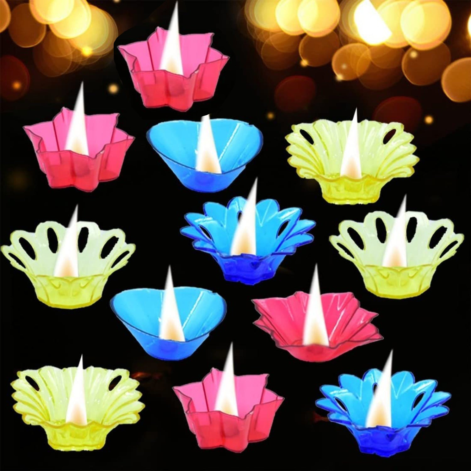 Magical Reflection Diya Set with 6 Attractive Designs – Decorative Tea Light Candle Holders Set of 12 Pieces