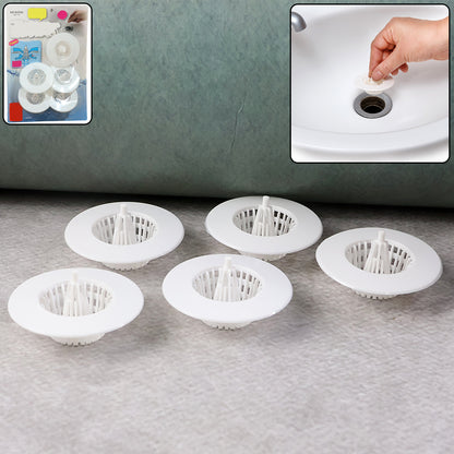 5 Pcs Multipurpose Sink Drain Hair Catcher & Strainer Filter – White Plastic Anti-Clog Basket Cover for Wash Basin, Kitchen Sink, Bathroom & Floor Drain (30~45 mm)