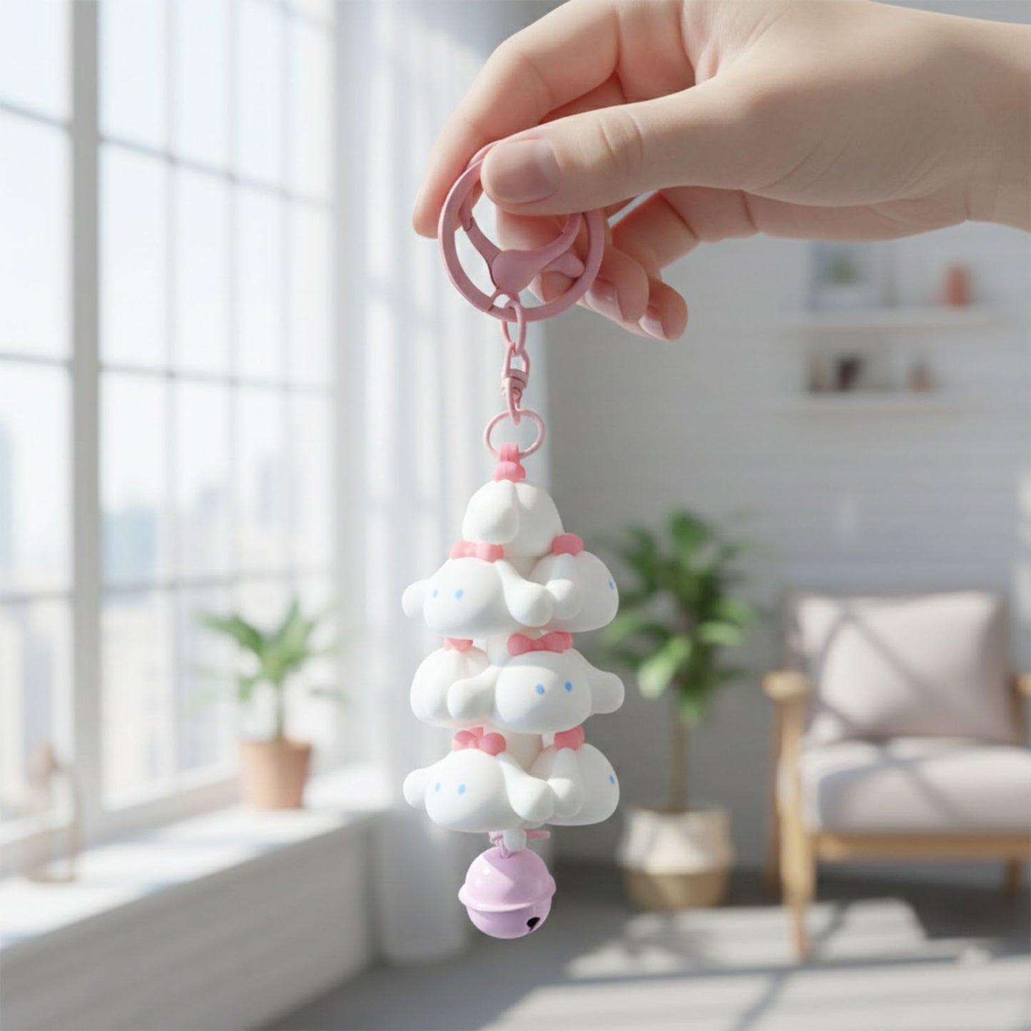 Cute Cartoon Cloud Stack Keychain with Bell Decorative Bag Charm and Key Ring for Handbags, School Bags, Backpacks and Car Keys (1 Pc Mix Color)