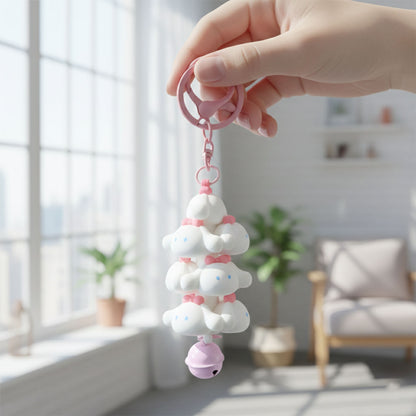 Cute Cartoon Cloud Stack Keychain with Bell Decorative Bag Charm and Key Ring for Handbags, School Bags, Backpacks and Car Keys (1 Pc Mix Color)