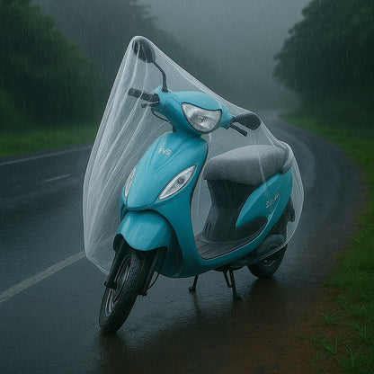 Disposable Plastic Activa Cover – Small Size Dustproof and Waterproof Bike Cover for Rain Protection – Transparent One-Time Use Scooter Cover for Outdoor Parking, Monsoon and Travel Use (1 Pc)