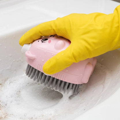 2 in 1 Plastic Soap Dispenser Cleaning Brush with Liquid Holder and Firm Bristles