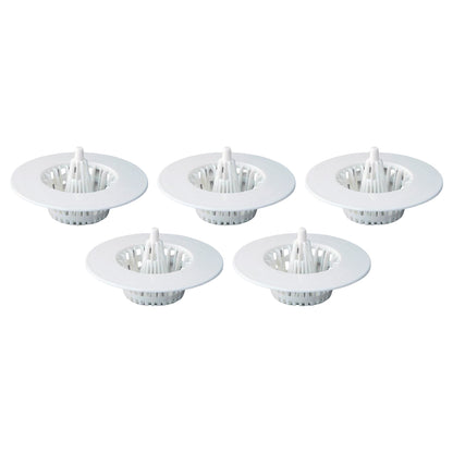 5 Pcs Multipurpose Sink Drain Hair Catcher & Strainer Filter – White Plastic Anti-Clog Basket Cover for Wash Basin, Kitchen Sink, Bathroom & Floor Drain (30~45 mm)