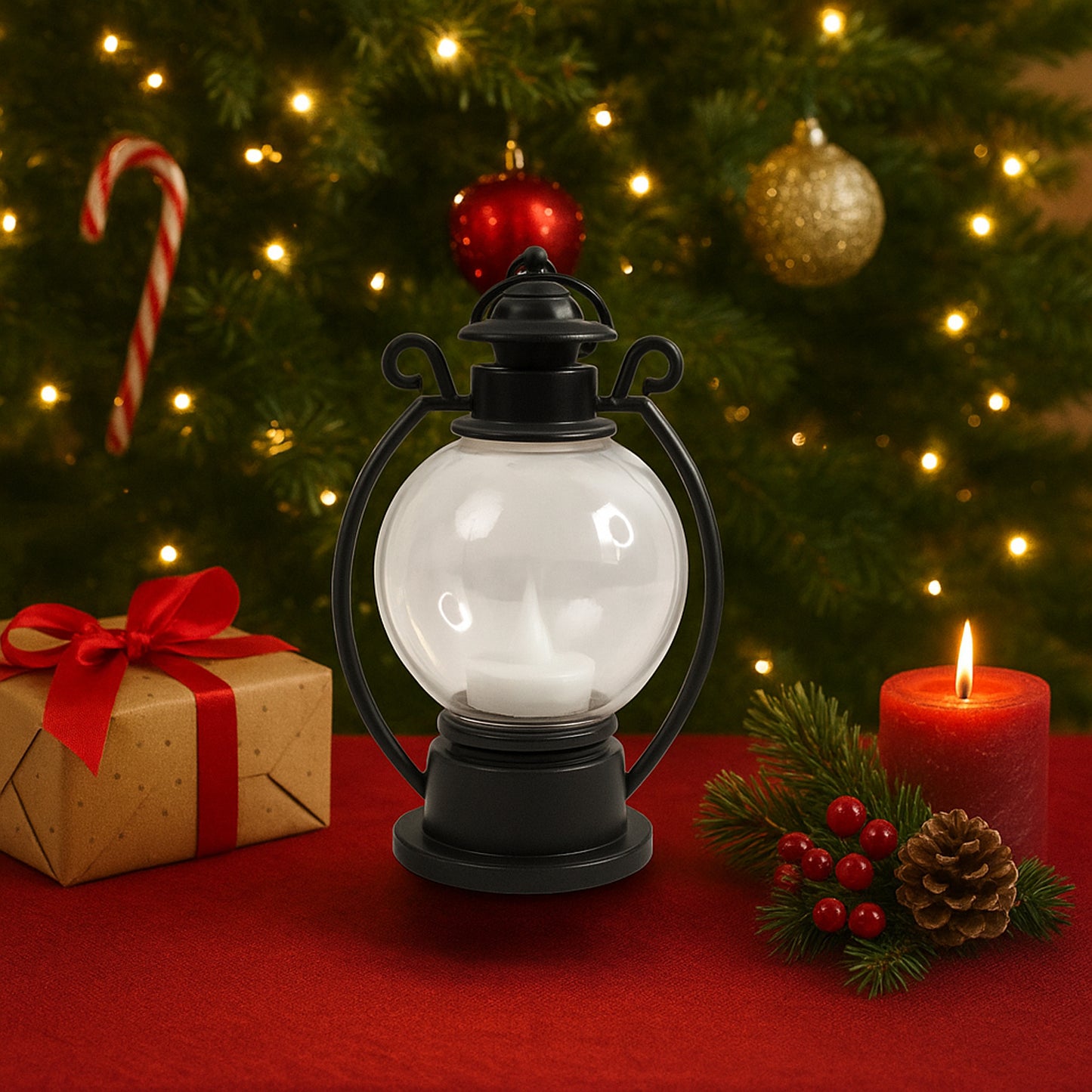 LED Storm Lantern Decorative Light Vintage Style Battery Operated Flickering Flame Candle Lamp for Home, Diwali, Christmas and Festive Decoration (1 Pc)