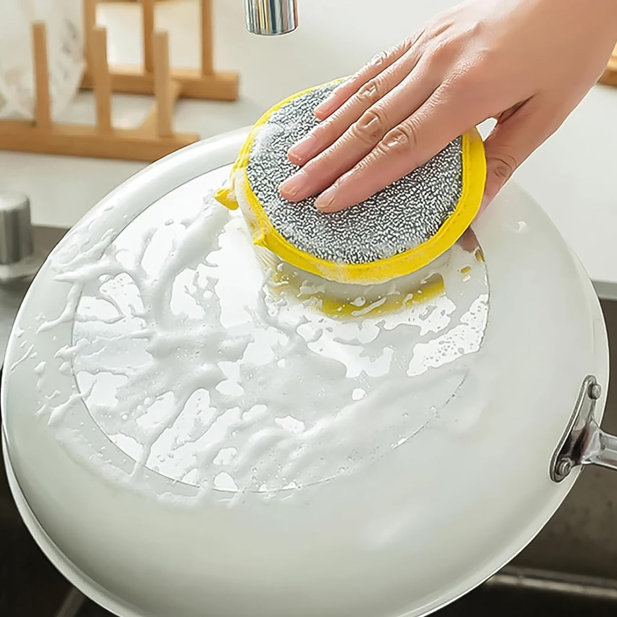 Double-Sided Dishwashing Sponge for Cleaning Utensils, Pots, Pans and Kitchen Surfaces, Reusable Nylon Fibre and Foam Scrubber Sponge (1 Pc)