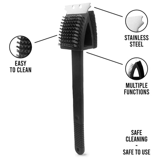 Black 2 Side Cleaning Brush with Scraper and Wire Brush Multi-Purpose Garage Bathroom and Household Cleaning Tool