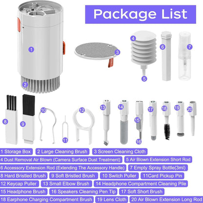 20 in 1 Keyboard Cleaner Kit – Laptop, Phone and Screen Cleaning Set with Electronic Cleaning Brush, Spray and Multi-Tool Accessories for AirPods, iPad, iPhone, Camera and Computer (1 Pc)