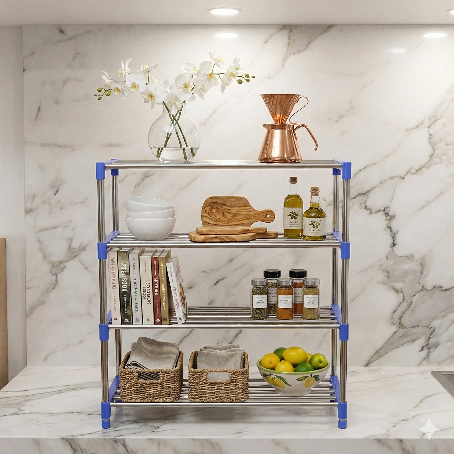 Multipurpose 4-Layer Shoe Rack Organizer – Space-Saving Stainless Steel Storage Rack with Plastic Connectors – Multi-Functional, Easy Assembly – Perfect for Shoes, Clothes and Accessories