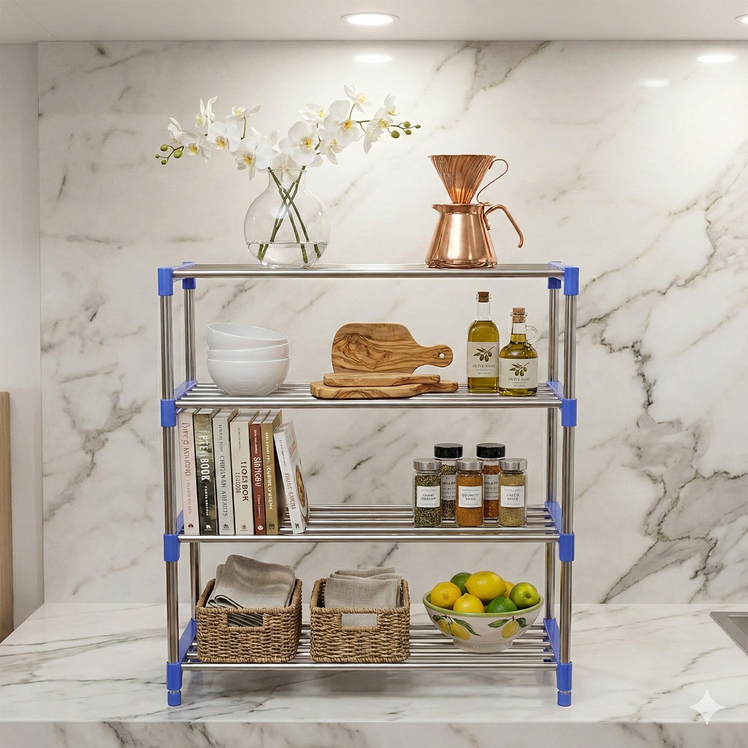 Multipurpose 4-Layer Shoe Rack Organizer – Space-Saving Stainless Steel Storage Rack with Plastic Connectors – Multi-Functional, Easy Assembly – Perfect for Shoes, Clothes and Accessories