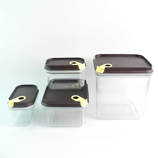 Ritu Push 'N' Lock Airtight Food Storage Container Set of 4, Plastic Pantry Jars with Push-Lock Lids for Snacks, Pulses, Pasta, Cereals and Dry Fruits