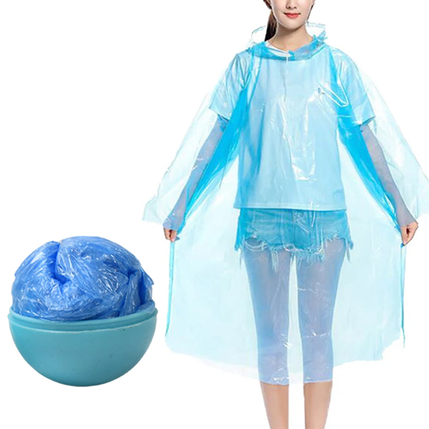 Disposable Kids Raincoat with Hood and Attachable Ball Case Portable Emergency Plastic Rain Poncho for Girls and Boys Multicolor Pack of 1