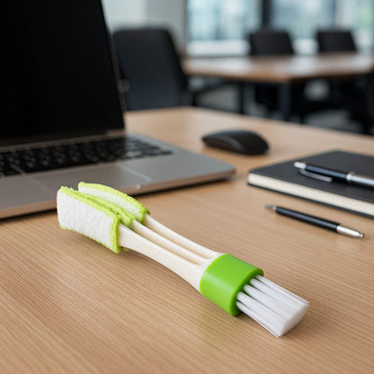 3-in-1 Blind, AC Vent and Keyboard Gap Cleaner – Dual-End Dusting Tool with 3-Prong Removable Microfiber Sleeves and Precision Nylon Bristle Brush – Ergonomic Non-Slip Handle, Washable Covers, Compact Detailer (1 Pc)