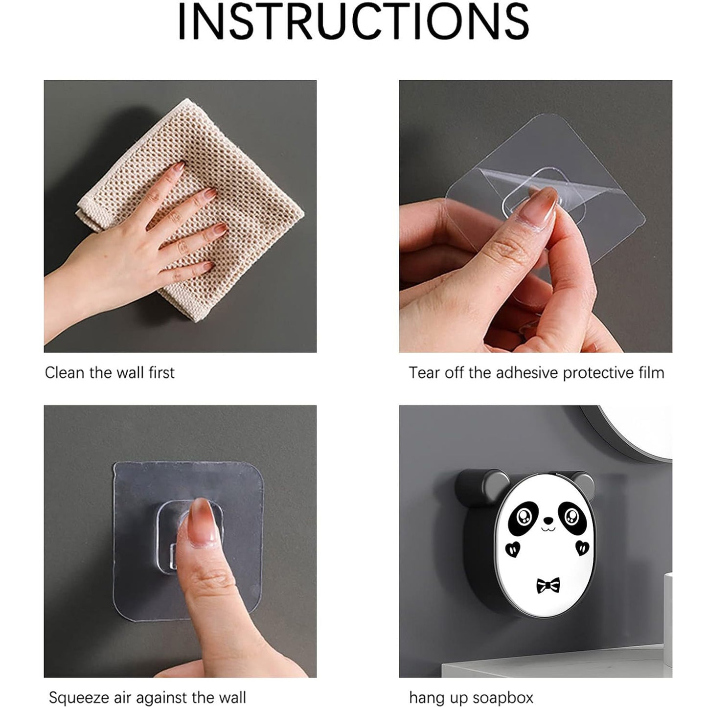 Plastic Cute Panda Soap Box – Wall Mounted Flip Top Drain Soap Case with No Drill Installation for Bathroom, Kitchen and Wash Basin (1 Pc)