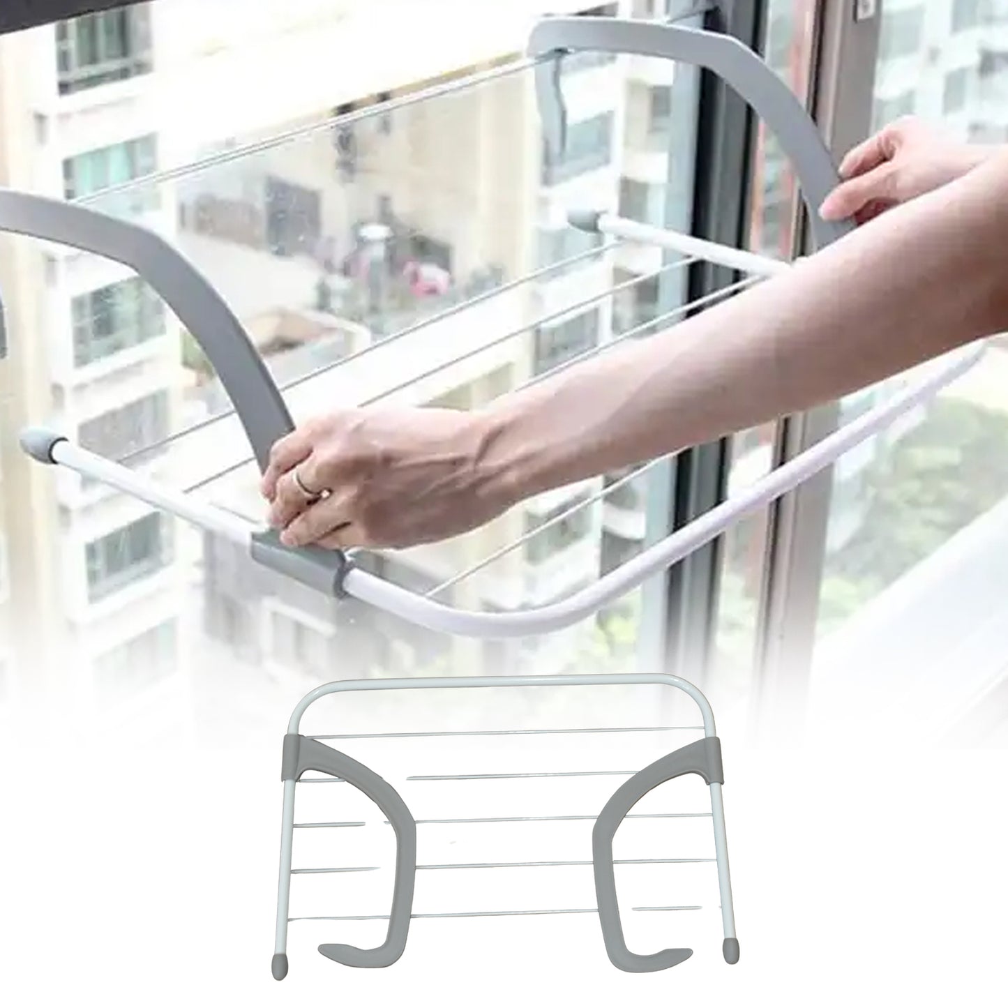Metal Steel Folding Balcony Clothes Drying Rack Hanging Laundry Hanger with 5 Bars Foldable Towel Socks Clothes Drying Stand for Balcony Bathroom Door and Window (1 Pc)
